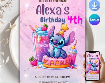Stitch Birthday Party Invite, Kids Editable Birthday Invitation Template
