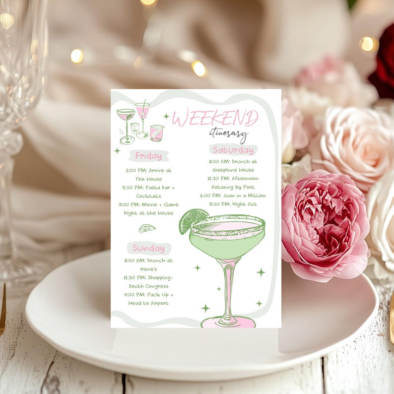 Margarita Bachelorette Invitation: Whimsical Girls Trip Itinerary ...