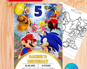 Mario & Sonic Birthday Party Invitation: Editable Digital Template (PDF)