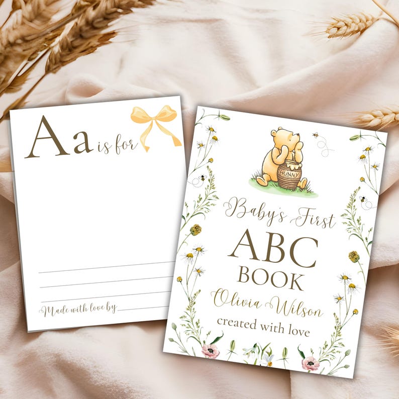 Baby Shower ABC Book Winnie the Pooh themed Activity, Alphabet Book, Printable Baby's First ABC Book, Winnie Pooh Baby Shower Game Template