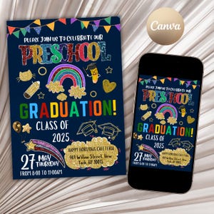 Editable Preschool Graduation Invitation, PreK Announcement Party Invite, Preschool Electronic Template, Editable Printable Template, 2025