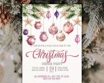 Retro Christmas Dinner Party Invitation Template (PDF)