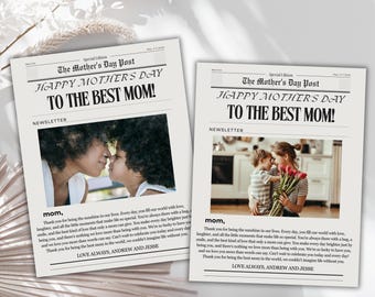 Editable Mother's Day Newspaper Template, Personalized Gift (Canva Template)