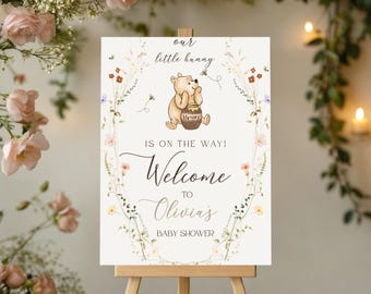 "Winnie Puuh-Willkommensschild für die Babyparty (Canva Template)"