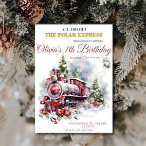 Polar Express inspiriert Einladungsvorlage Geburtstagsparty Alle an Bord Party Polarzug Geburtstagseinladung Weihnachten Geburtstag einladen