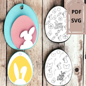 Bunny tag Svg DIGITAL Easter Bunny Egg Shaped  Easter Basket Layered cut files Easter ornament svg Kids Easter File Laser SVGLasersDesignCut