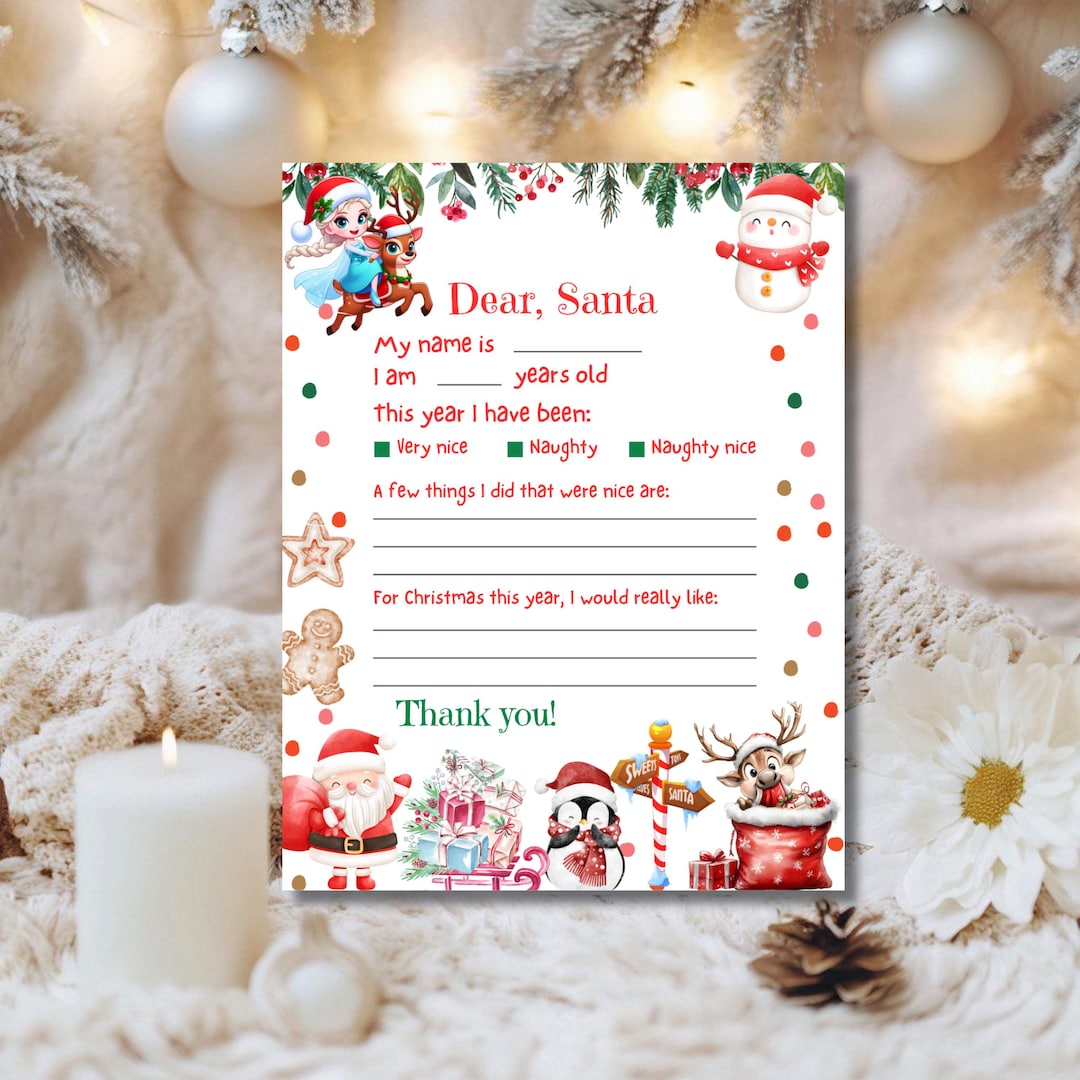 Letter to Santa Printable: Kids Christmas Wish List (PDF) - Etsy
