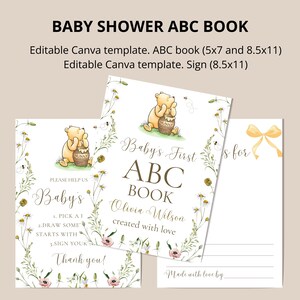 Baby Shower ABC Book Winnie the Pooh themed Activity, Alphabet Book, Printable Baby's First ABC Book, Winnie Pooh Baby Shower Game Template