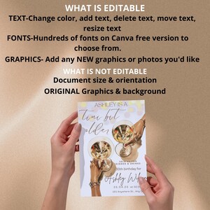 May include: A printable invitation for a 30th birthday party. The invitation features a watercolor illustration of two hands holding champagne glasses. The text on the invitation reads "Ashley is a tiny bit older" and includes details about the party, such as the date, time, and location.