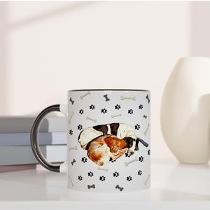 Cartoon Dog Mug | 11oz White Ceramic Coffee Cup with Color Inside | Gift for Dog Lovers | Microwave & Dishwasher Safe | Pup Art Mug