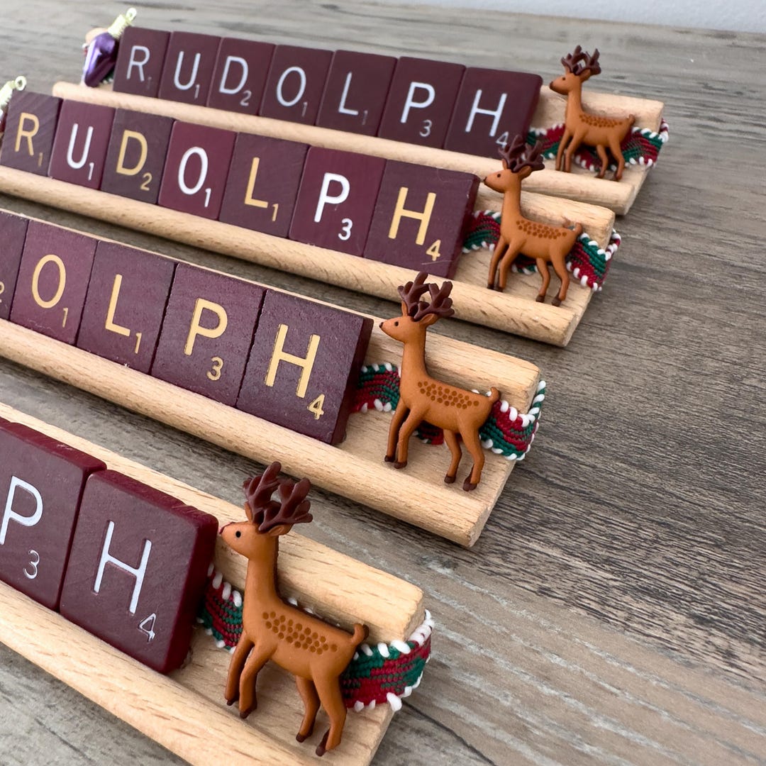Rudolph Block Letters Vintage “RUDOLPH” Scrabble Letter Word Tile Holder With Embellishments ...