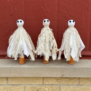 Handmade Primitive Boho Inspired Ghost on Spool Stand, Fall and Halloween Decoration, Seasonal Home Decor, Gift