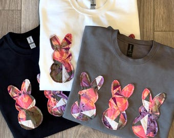 Bunny Crewneck Sweatshirt Made from Vintage Repurposed Quilt | Easter | Spring | Clothing | Oversized | XL