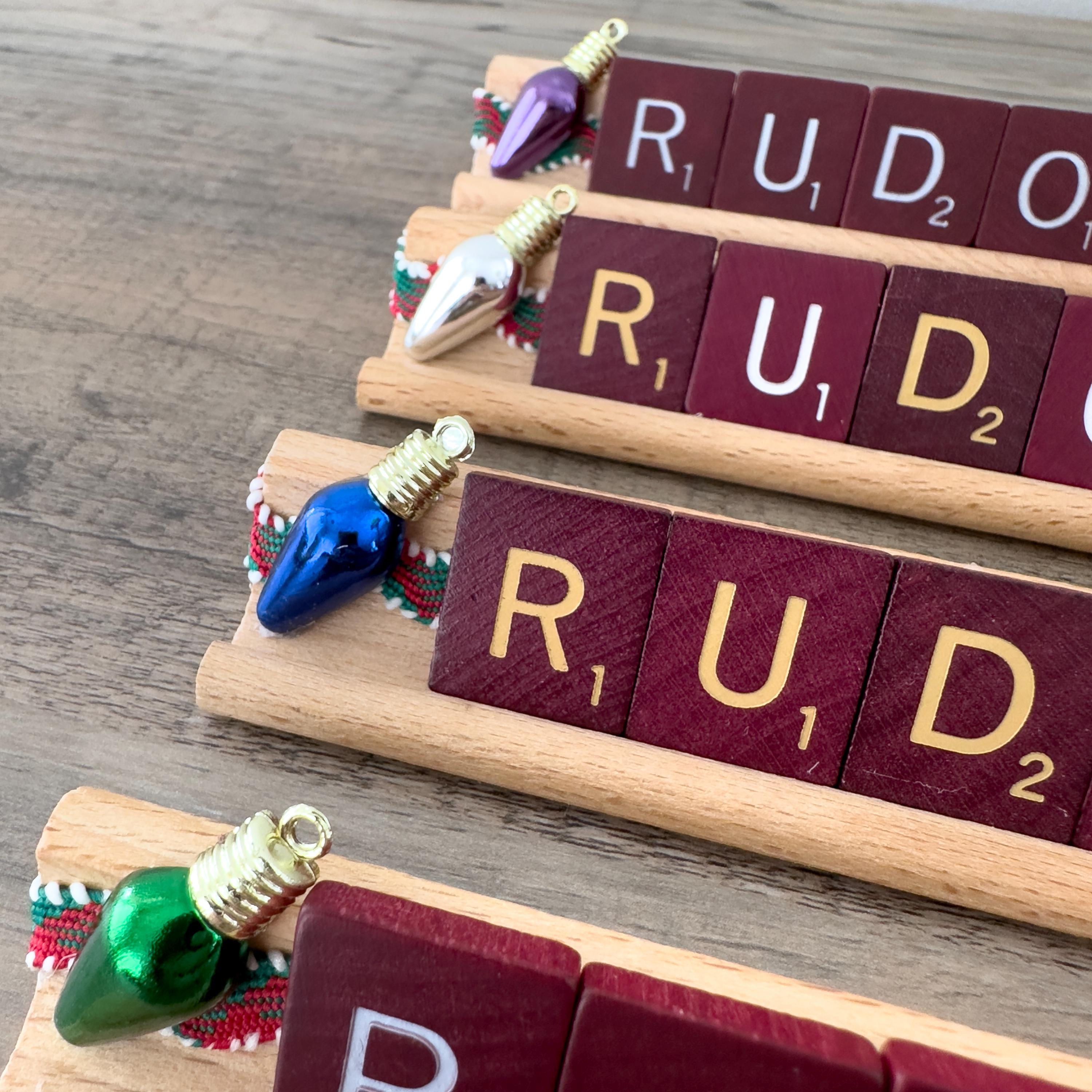 Rudolph Block Letters Vintage “RUDOLPH” Scrabble Letter Word Tile Holder With Embellishments ...