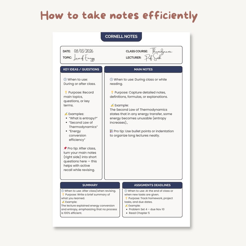 Cornell Notes Template | Digital Note-taking Page | iPad & Printable A4 ...