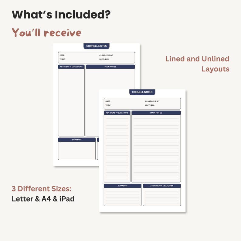 Cornell Notes Template | Digital Note-taking Page | iPad & Printable A4 ...