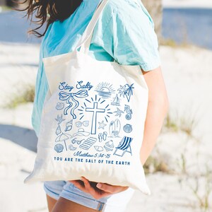 Christian Tote Bag, Easter Gift for Her, Christian Gifts, Christian Apparel, Christian Clothing, Stay Salty Beach Bags, Cotton Canvas Totes