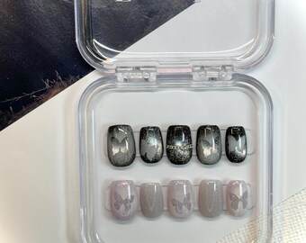 Cateye Butterfly Press-On Nails | 100% Handmade, Made-to-Order | Elegant, Cateye, Custom Fit, Reusable Nail Art