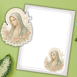 Mama Mary Notepad and Sticker Gift Set, Catholic Sticker, Catholic Notepad, Mama Mary Sticker, Our Lady Notepad, Catholic Stationery Set