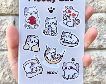 Moody Cat Stickers Cute Cat Journal Sticker Kawaii Cat Stickers Cat Journal Stickers Kawaii Cat Sweet Kitty Sticker Kawaii Animal Sticker