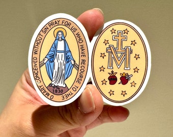 Pegatina de la Medalla Milagrosa, pegatina católica de vinilo - Oro o plata - Pegatina de la Virgen María, pegatina católica de Nuestra Señora