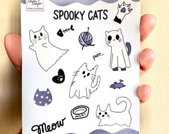 Süßer Geist Katzen Sticker Blatt, Halloween Geist Katzen Aufkleber für Journals Planer Scrapbook Halloween Geist Sticker Kawaii Katzen Aufkleber