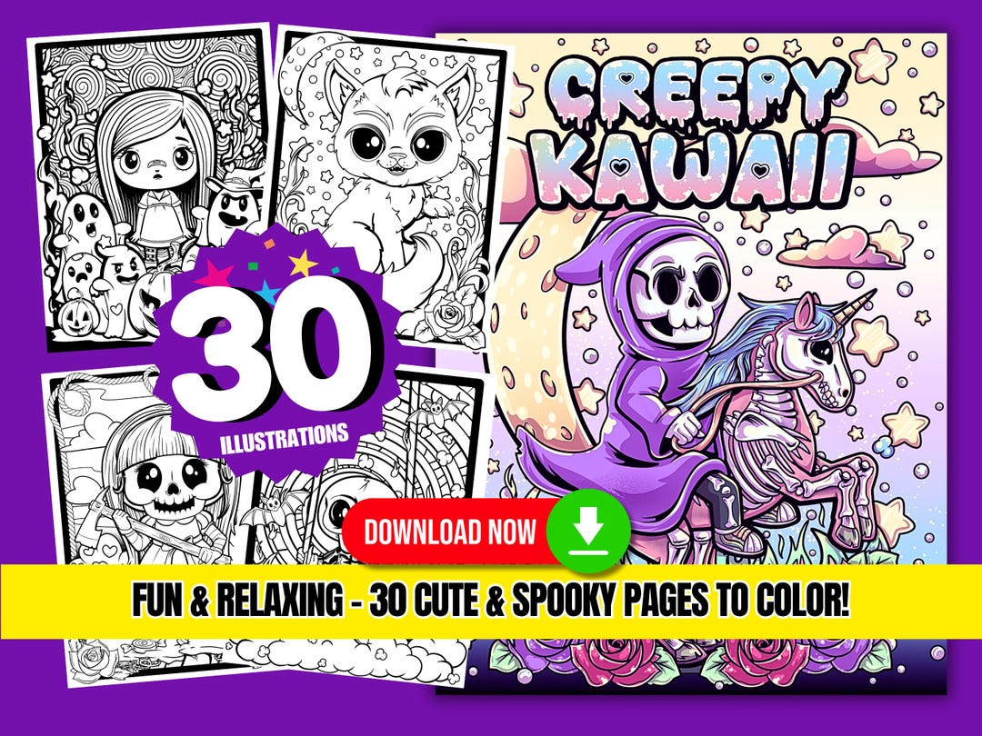 Creepy Kawaii Coloring Book: Coloring Book of Kawaii Girls and Spooky ...