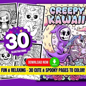 Creepy Kawaii Coloring Book: Coloring Book of Kawaii Girls and Spooky Animals, Spooky Coloring Book to Relax and Reduce Stress.