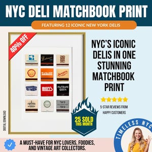 New York Deli Matchbook Print, NYC Vintage Wall Art, Retro Restaurant Decor, Bar Cart Decor, Foodie Gift, Instant Digital Download, Wall Art