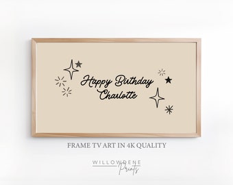 Personalised Birthday TV Art, Custom Birthday Celebration Screensaver for Samsung TV, Neutral Party Decor, Beige Minimalist TV Screensaver