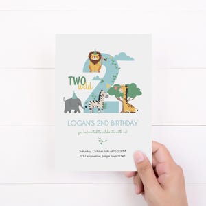 Two Wild Editable Invitation Template: Instant Download for your boy 2nd birthday party. Jungle invitation, safari birthday, animal party