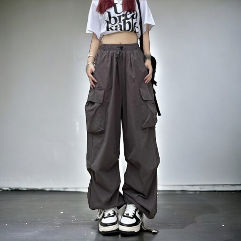 Y2K Streetwear/Cargo Harajuku Pantalon de parachute baggy pour femme Gray