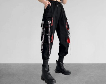 Vêtements harajuku/Streetwear/Pantalons punk pour femme/Pantalons cargo/Vêtements Egirl/Mode Année 2000/Streetwear Année 2000