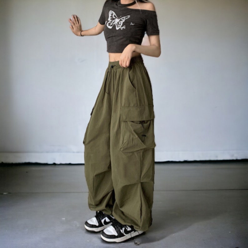 Y2K Streetwear/Cargo Harajuku Pantalon de parachute baggy pour femme image 4
