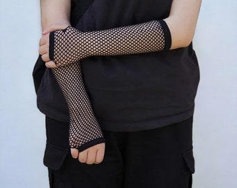 Goth Black Fishnet Arm Sleeve/Steampunk Fingerless Gloves