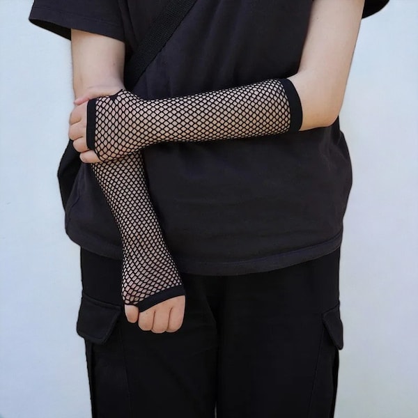 Goth Black Fishnet Arm Sleeve/Steampunk Fingerless Gloves