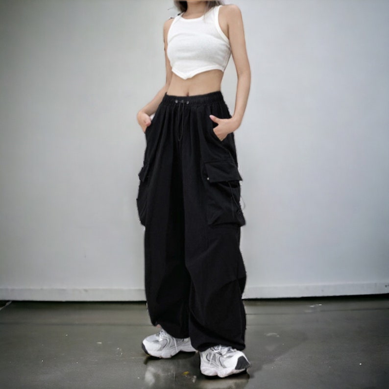 Y2K Streetwear/Cargo Harajuku Pantalon de parachute baggy pour femme image 1