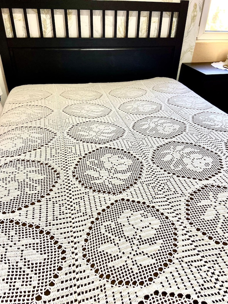 Vintage Crochet Throw, Bed Cover, Sofa Cover, Bedspread, Handmade ...