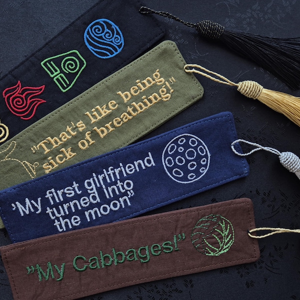 Handmade cotton fabric bookmark - ATLA inspired | element symbol bookmark | water, earth, fire, air design