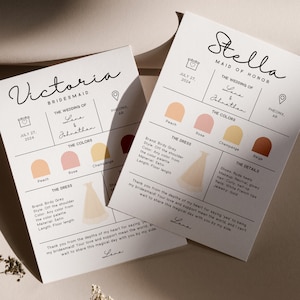 Plantilla Canva de tarjeta de información para dama de honor, moderna y minimalista, ¡perfecta para propuestas de damas de honor y planificación de bodas!
