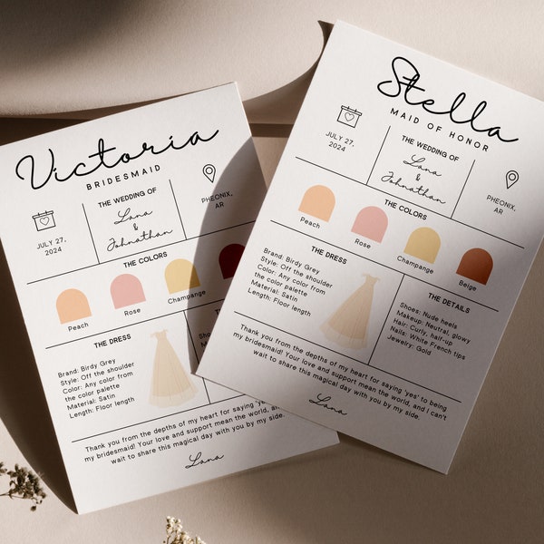 Bridesmaid Info Card Canva Template, Modern and Minimal, Perfect for Bridesmaid Proposals & Wedding Planning!