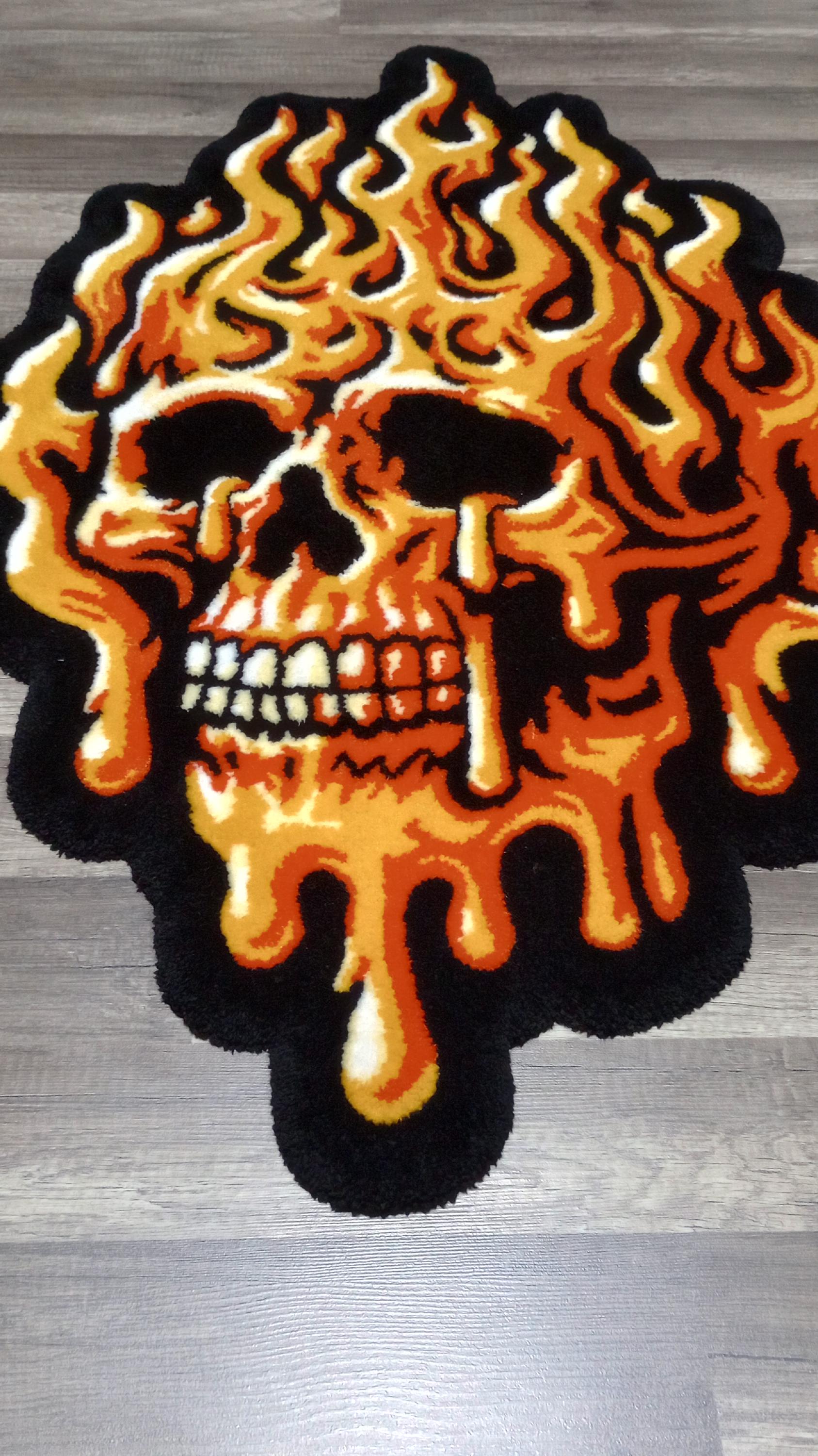 Flaming Melting Skull Handmade Tufted Rug With Non Slip Backing - Etsy