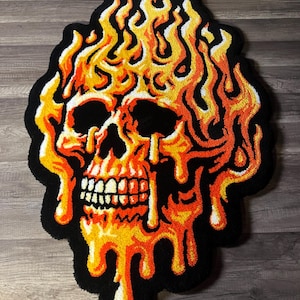 Flaming & Melting Skull Handmade Tufted Rug With Non-Slip Backing