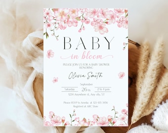 Kirschblüten-Babyparty-Einladung: Bearbeitbare Wildblumenvorlage (Digitaler Download)