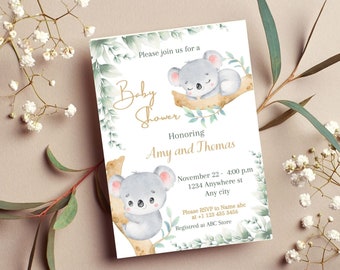 Koala Baby Shower Invitation: Editable Canva Template (Digital Download)