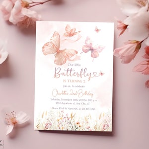 Schmetterling-Geburtstags-Einladung, Schmetterling-Geburtstags-Party evite, bearbeitbare Boho Schmetterlings-Party Einladung Vorlage, BTF02