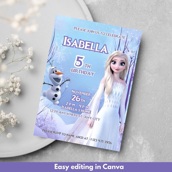 Frozen 2 Birthday Invitation, Elsa 2 Birthday Invitation Template printable, Frozen 2 invitation digitally editable in canva, Elsa invite