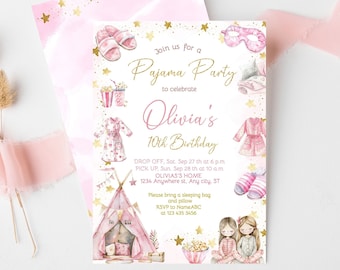 Pajama Party Birthday Invitation: Editable Sleepover Template (Digital Download)