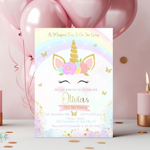 Unicorn Birthday Invitation, Unicorn Birthday Invitation Template printable, Editable Unicorn invitation UN03