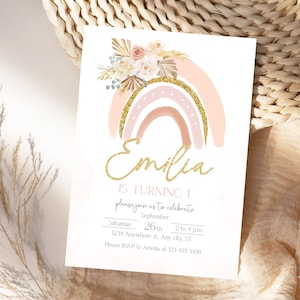 Rainbow Birthday Invitation, Rainbow Birthday Invitation Template printable, editable Boho Rainbow invitation, RB06